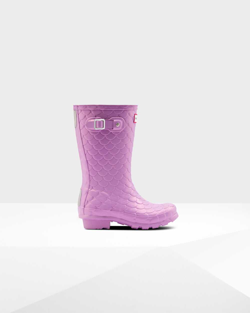 Hunter Original Big Sea Dragon Texture Kids Rain Boots NZ-53827U Lilac